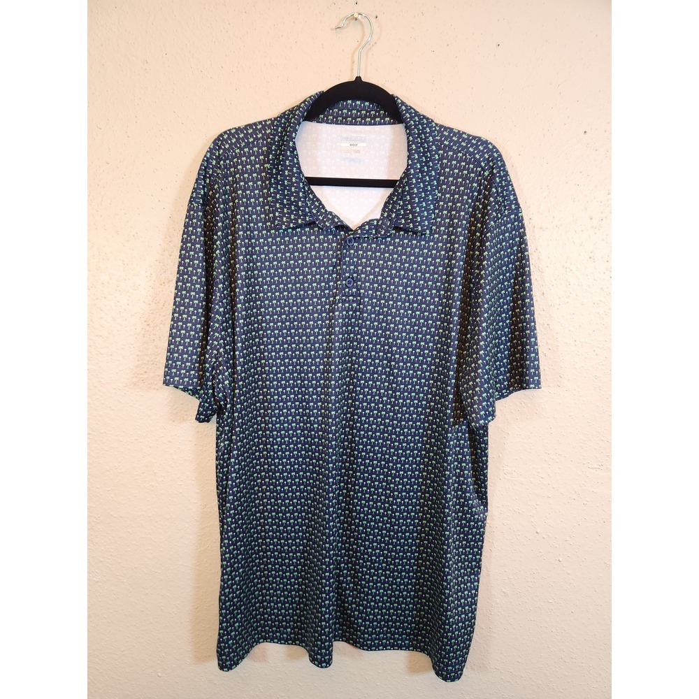 BCG Mens 3XL Navy Blue Golf Polo Shirt Palm Tree Golf Ball Print Performance
